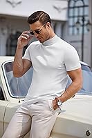 Vista 3 de COOFANDY Suéter de cuello alto falso para hombre, de manga corta, color sólido, básico, ajustado, de punto