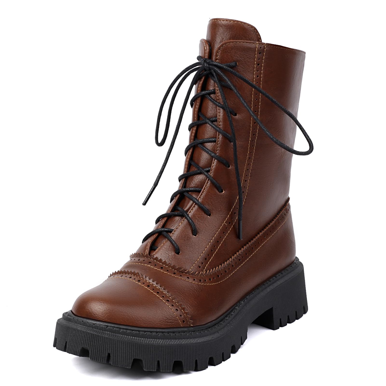 Roimaash Women Chunky Lace Up Combat Boots Ankle High Lug Sole Ankle Booties