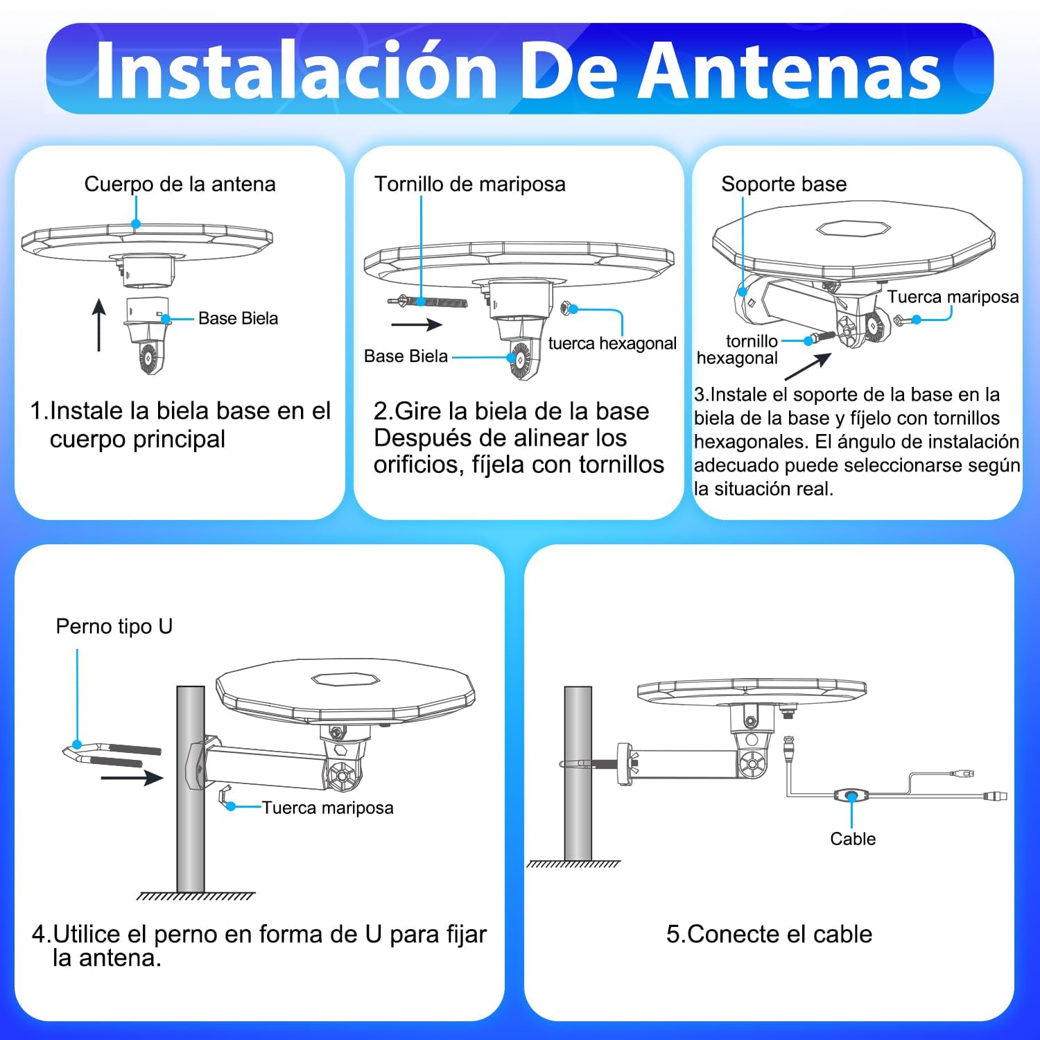 Antena TV Exterior Potente TDT Digital, Compatible con Antena TV Interior Potente, al Aire Libre con Recepción Omnidireccional 360°,Canales Locales 4K 1080P, Cable Coaxial de 32,8ft