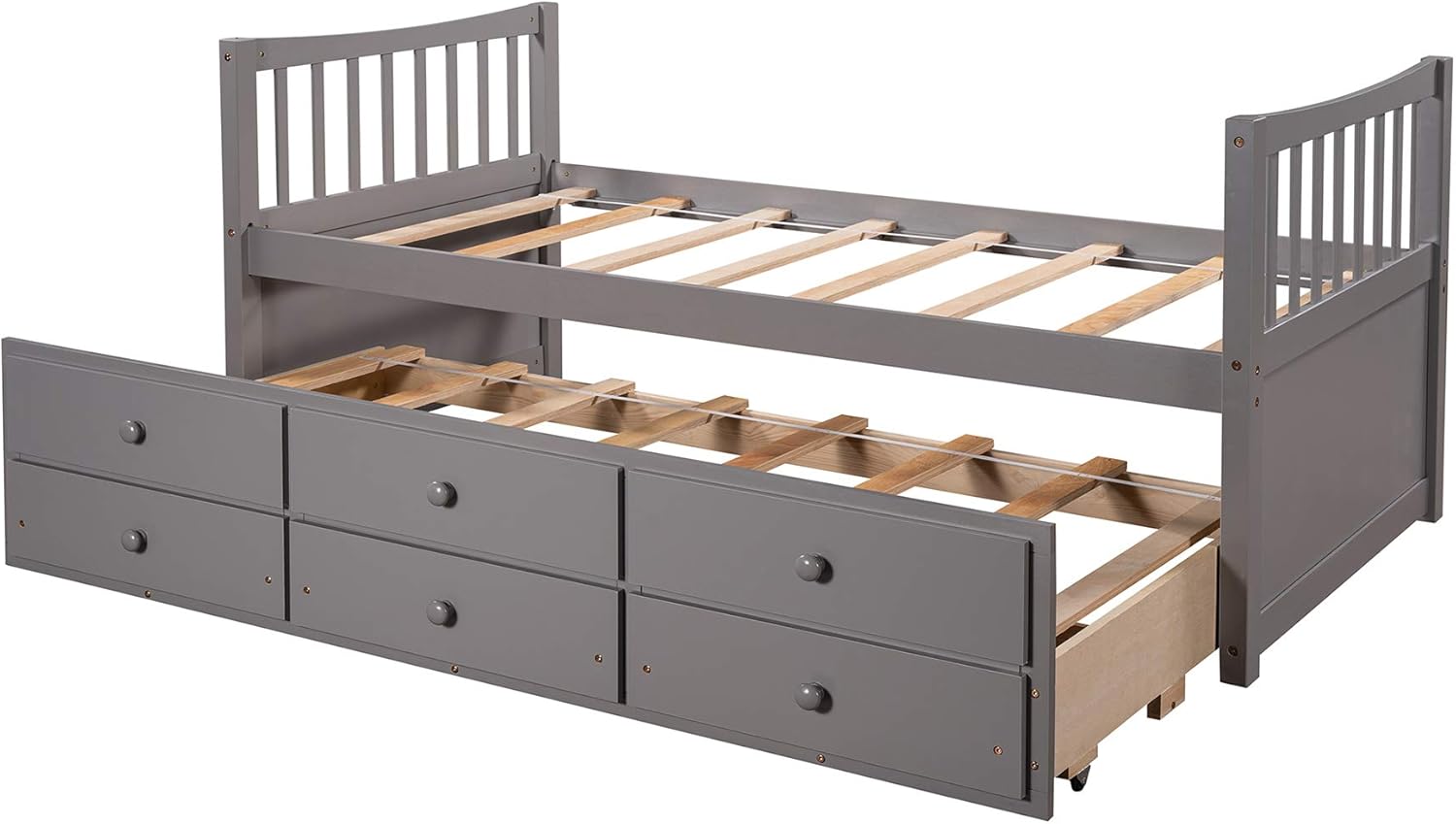 P PURLOVE Twin Daybed with a Trundle Wood Daybed Frame with Drawers, Gray