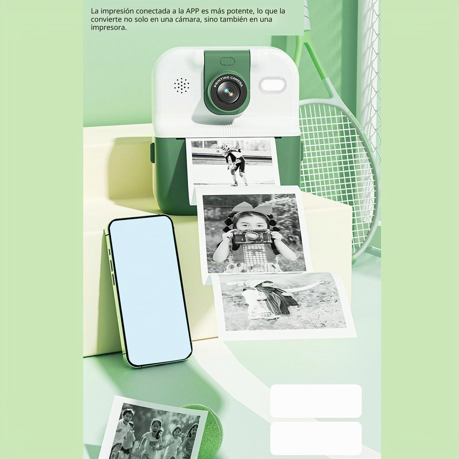 Cámara de Impresión Instantánea, Cámaras Digitales Fotográficas de Impresión Instantánea HD de 48 MP, Cámara Instantánea Selfie con Pantalla IPS de 2,4 Pulgadas con Lente (Verde
