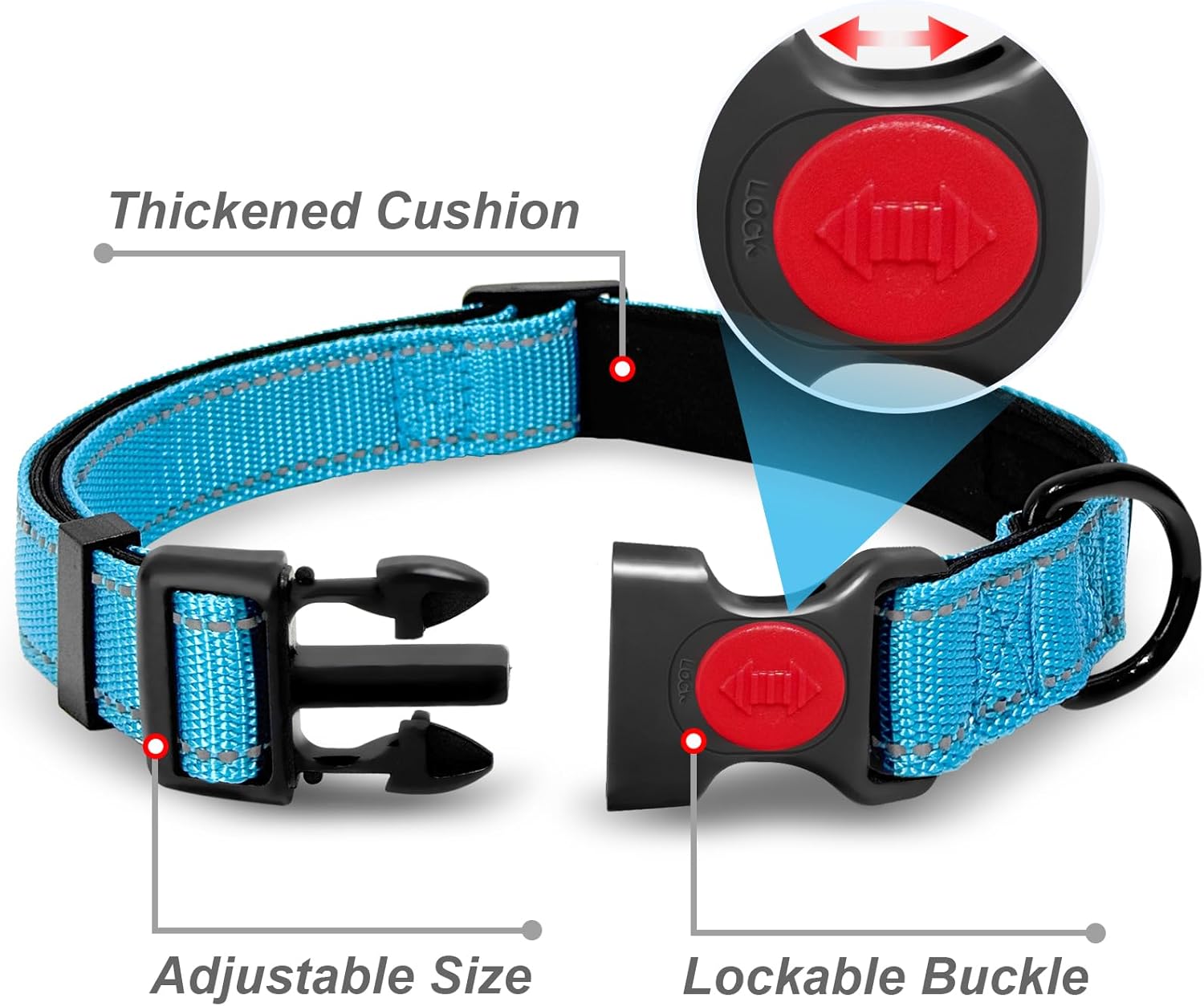 Leash and Collar Set With Nylon Soft Hand Pad, Adjustable Reinforced Collar for Large Dogs, 5FT, Blue Blue Large/5FT image 3 of 7 B0D7PYJ7SP