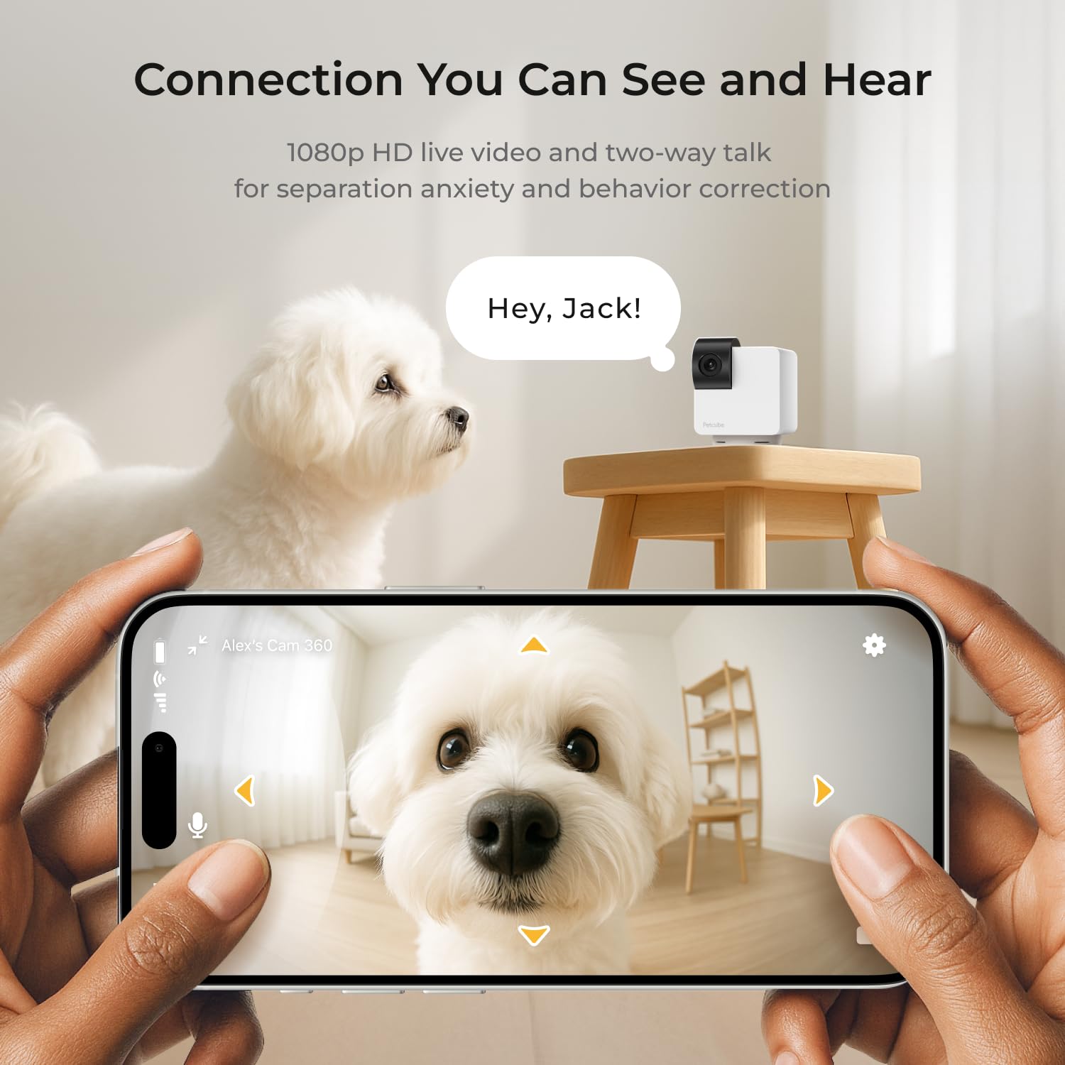 Petcube Cámara 360 | Cámara WiFi interactiva definitiva para mascotas y hogar con aplicación de teléfono, video HD de 1080p, rotación de 360°, visión nocturna, audio bidireccional, alertas