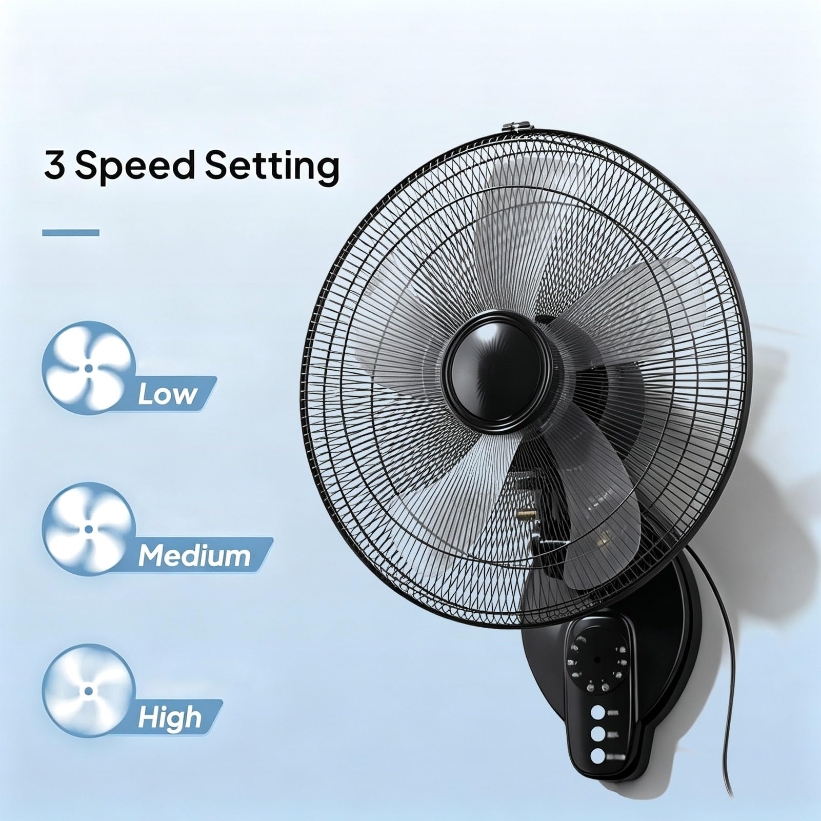 Ventilador de Pared con Temporizador y Mando a Distancia