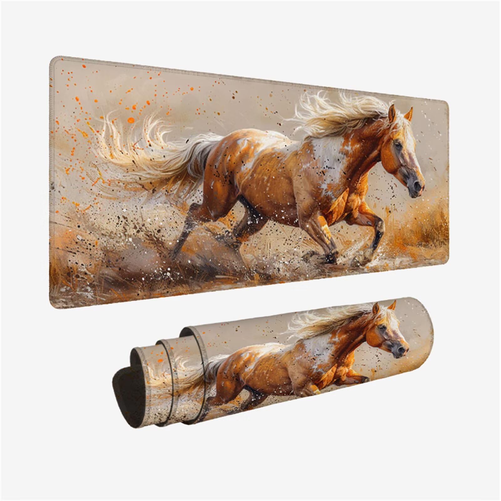 Brązowa podkładka pod mysz XXL 1200x600, podkładka pod mysz pod mysz koń wodoodporna, mysz z antypoślizgową podstawą, pod ręką szyte krawędzie, akcesoria do gier, prezent męski H2-588