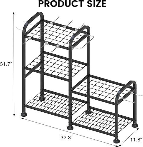 Miniatura 2 de UNITEDPOWER Organizador de herramientas de jardín, estante de almacenamiento de herramientas con estantes y 10 ganchos, soporte de herramientas de