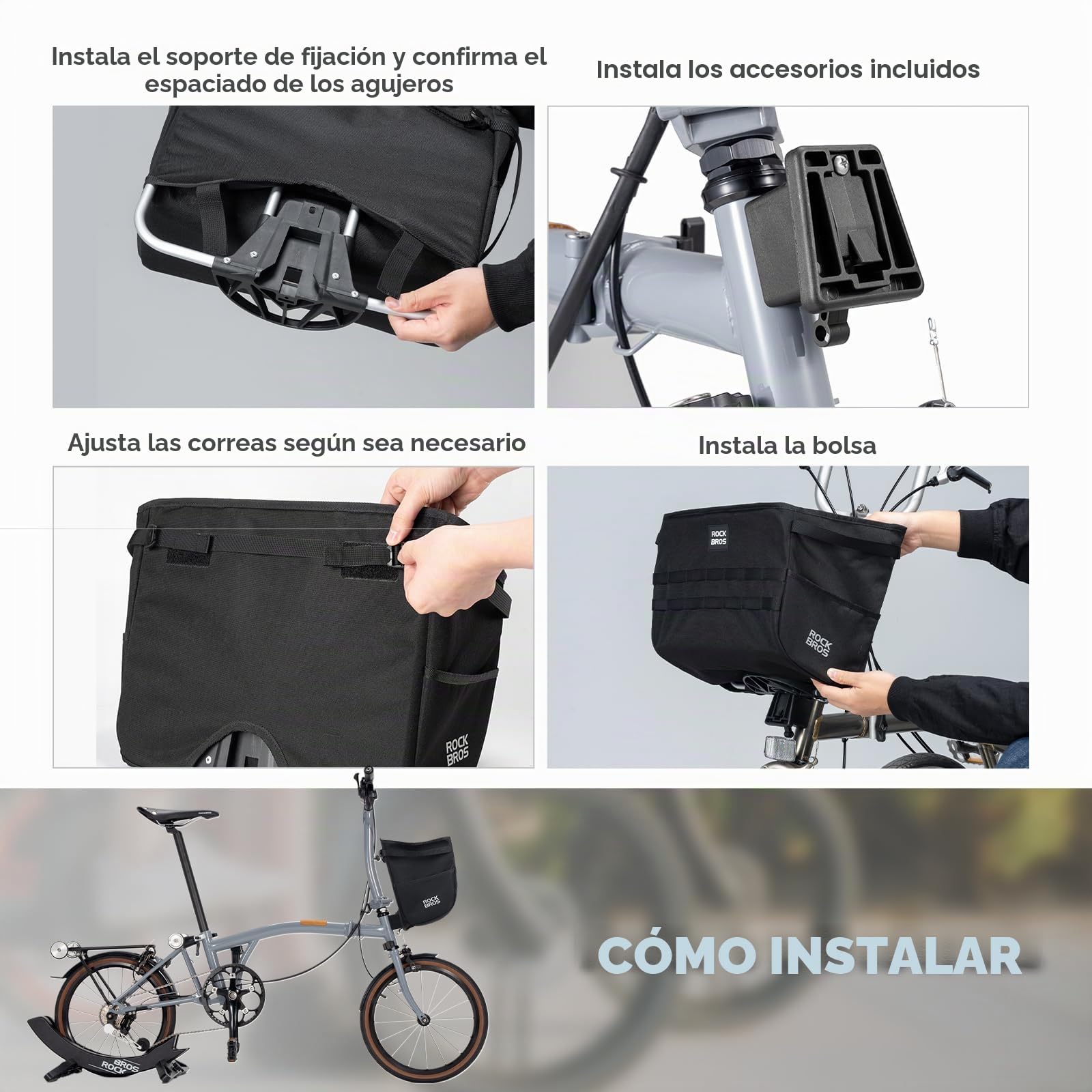 ROCKBROS Bolsa de Manillar para Brompton Plegable Impermeable Bolsa Frontal para Commuting y Almacenamiento en Bicicletas Plegables Negro