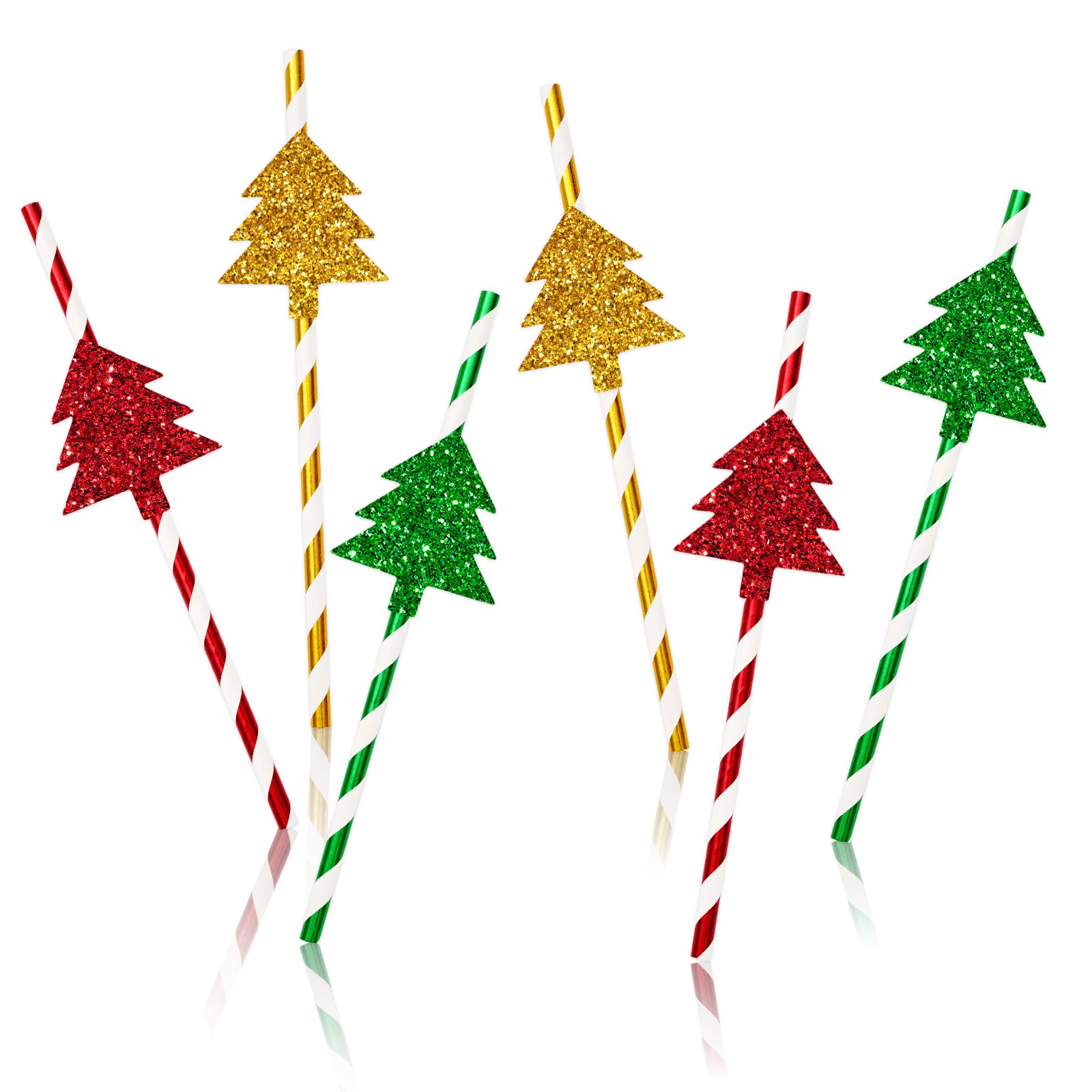 Pailles de Noël jetables en papier Whaline : lot de 60 avec sapin pailleté