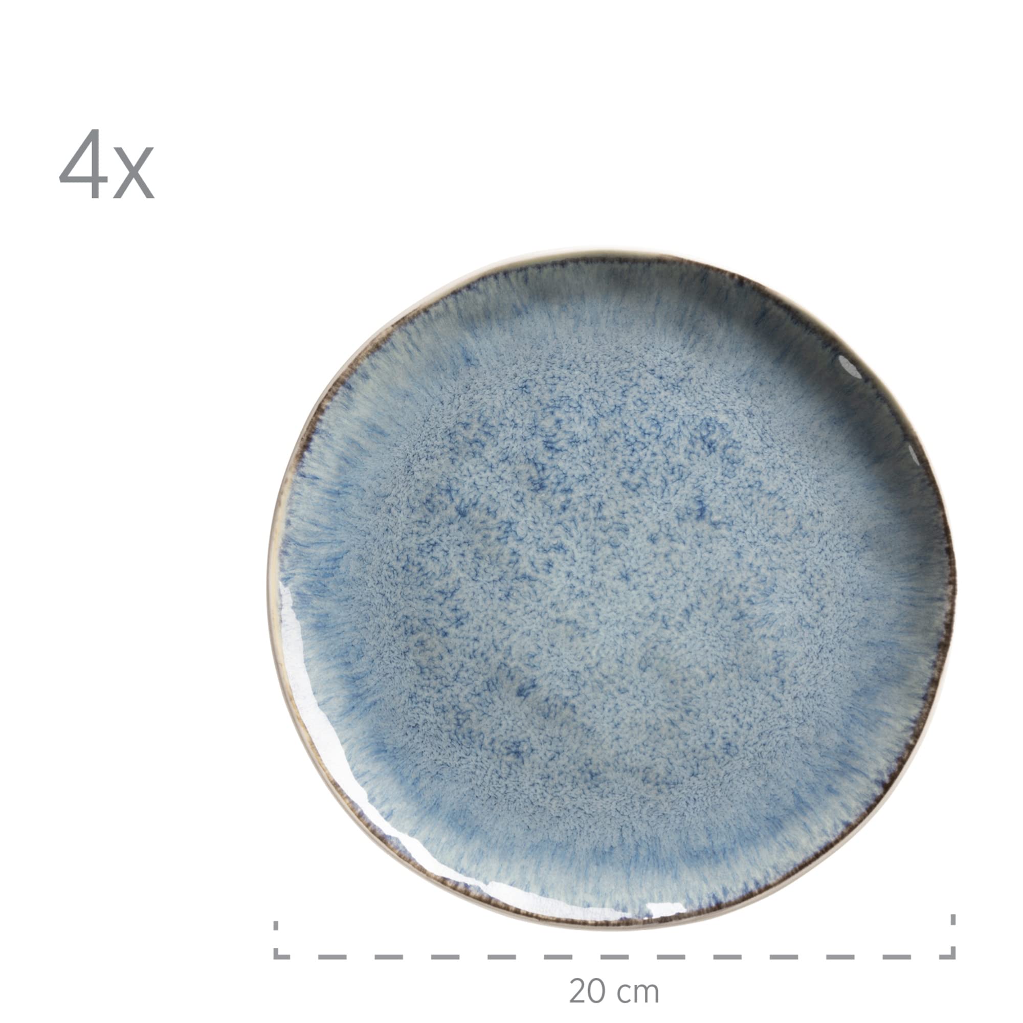 Serie Prospero, premium tafelservies voor 4 personen in gastronomie-kwaliteit, 8-delige moderne bordenset in unieke vintage stijl, blauw, duurzaam porselein
