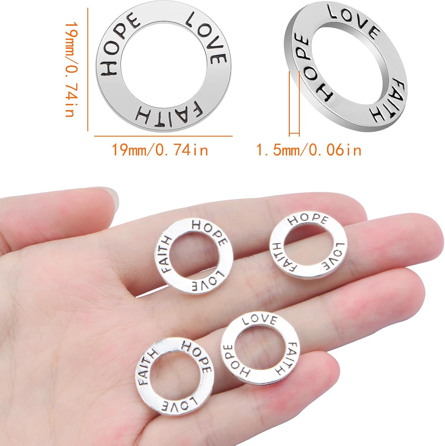 Antique Silver Circle Charms Connectors Alloy Round Rings Engraved Words Stamped Pendants for DIY Necklace Bracelet Keychains Jewelry Making - Image 3