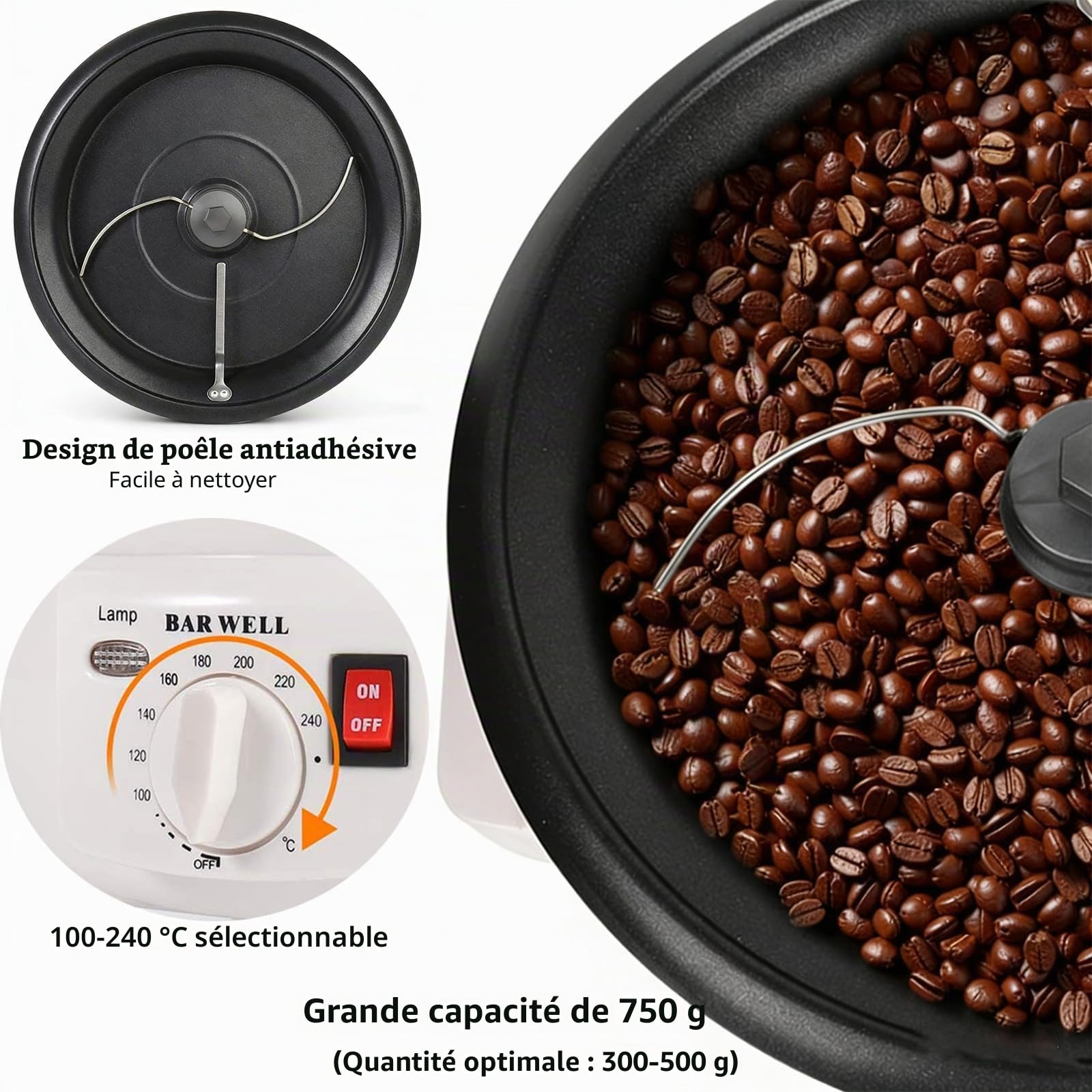 Machine à Torréfier les Grains de Café SHILINTONG, Torréfacteur Électrique pour Café, Noix, Cacahuètes, 750g, 220V 1200W, Revêtement Antiadhésif, Usage Domestique