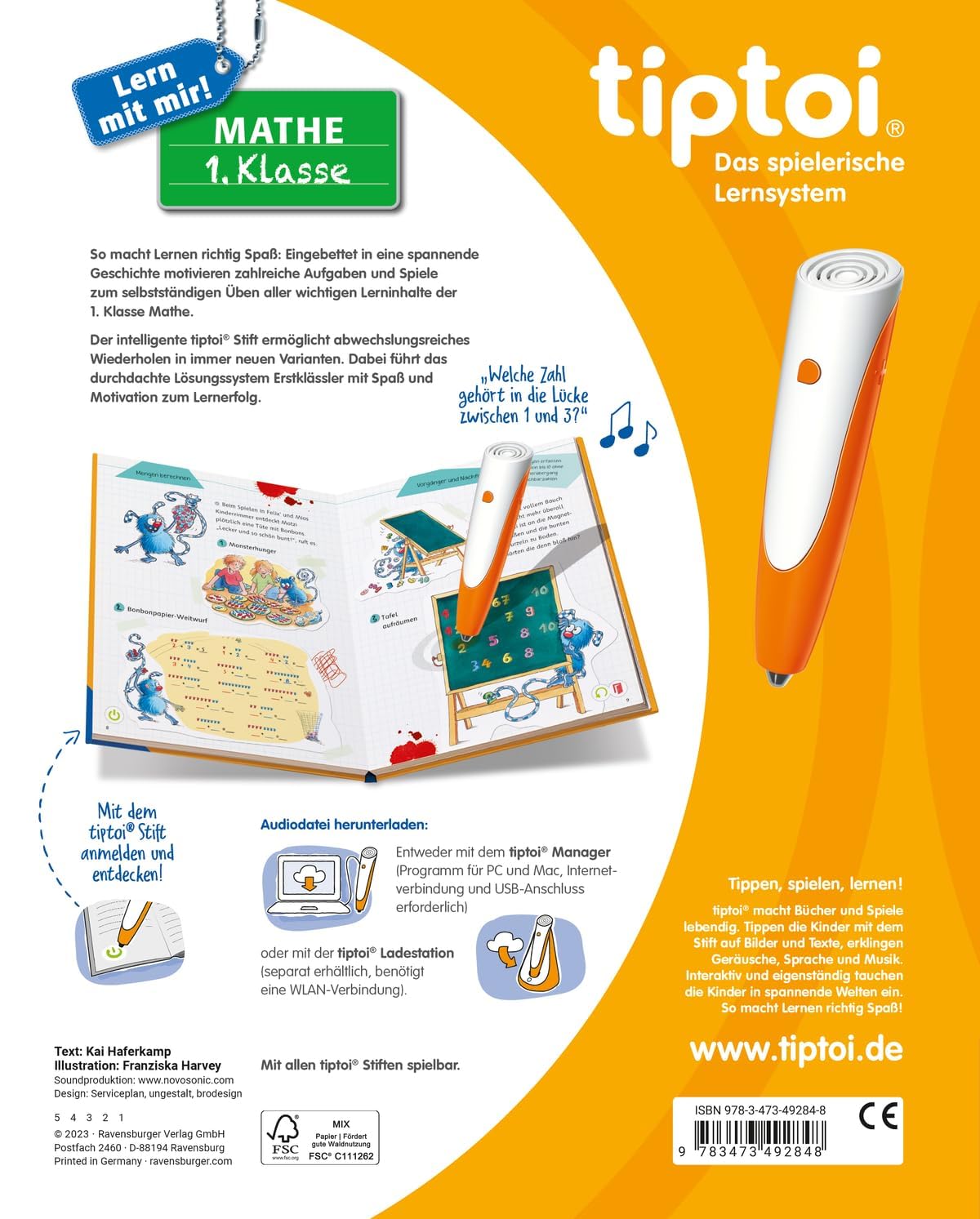 Ravensburger tiptoi Set: Lern mit Mir! Matematyka 1. klasa (książka edukacyjna) + 00110 tiptoi Der Pen + 1x1-plakat, zabawka edukacyjna dla dzieci