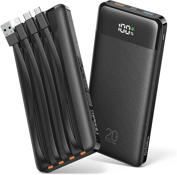 20000mAh Power Bank with Built-in Cables: A Durable Travel Essential for Multi-Device Charging