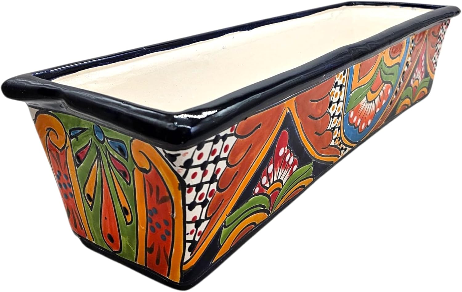 Window Box Planter Medium Hand Painted Pot Indoor Outdoor Multi Colored Glazed