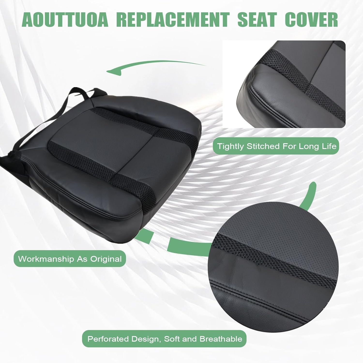 NLQR Front Driver Bottom Replacement Perforated Seat Cover Charcoal Black Microfiber Leather Compatible with Ford F150 SVT 2010 2011 2012 2013 2014
