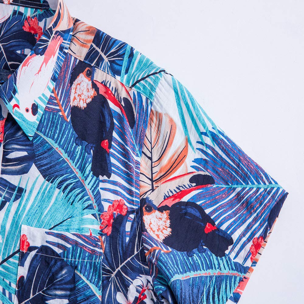 Camicia Maniche Corte Uomo, Camicia A Fiori da Uomo Verde Foglia Fiori Stampa Camicia Hawaiana Nera Camicia A Maniche Corte con Colletto Cubano Camicia da Spiaggia da Uomo Button Down Top