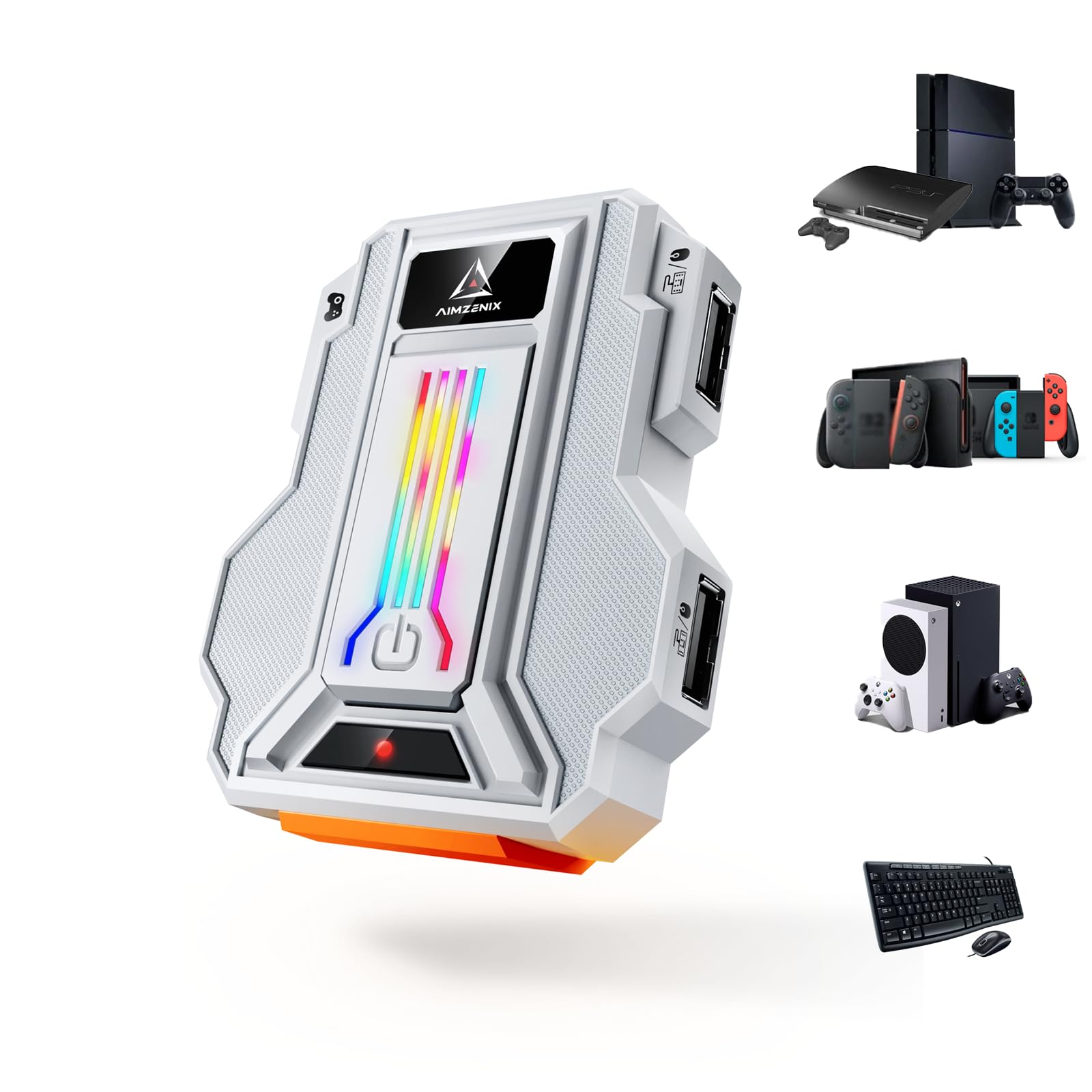 Megadream Adattatore tastiera e mouse per Switch 2,Switch,PS4,PS3, Xbox Series S/X, Xbox One, Xbox 360 - Striker PRO supporta cuffie, regolazione in tempo reale app, Bianco