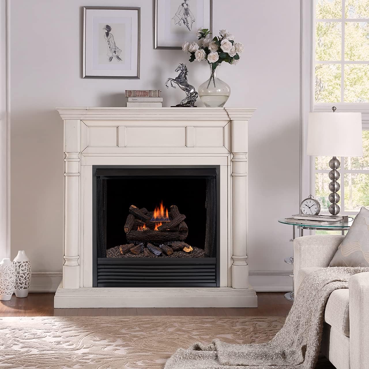 Duluth Forge Ventless Natural Gas Log Set Installed in Fireplace