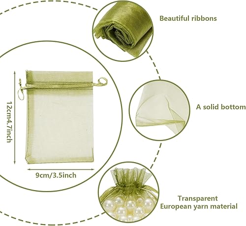 Miniatura 2 de Whaline 120 bolsas de organza con cordón, bolsas de regalo verdes, bolsas de regalo de fiesta de Navidad, bolsas de regalo verde oliva, verde