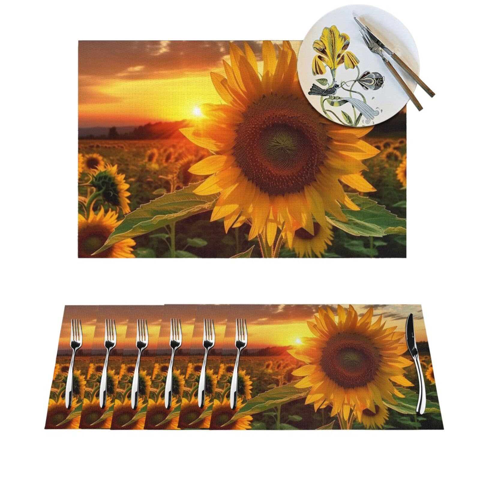 Set de table tournesol lavable antidérapant résistant chaleur en PVC