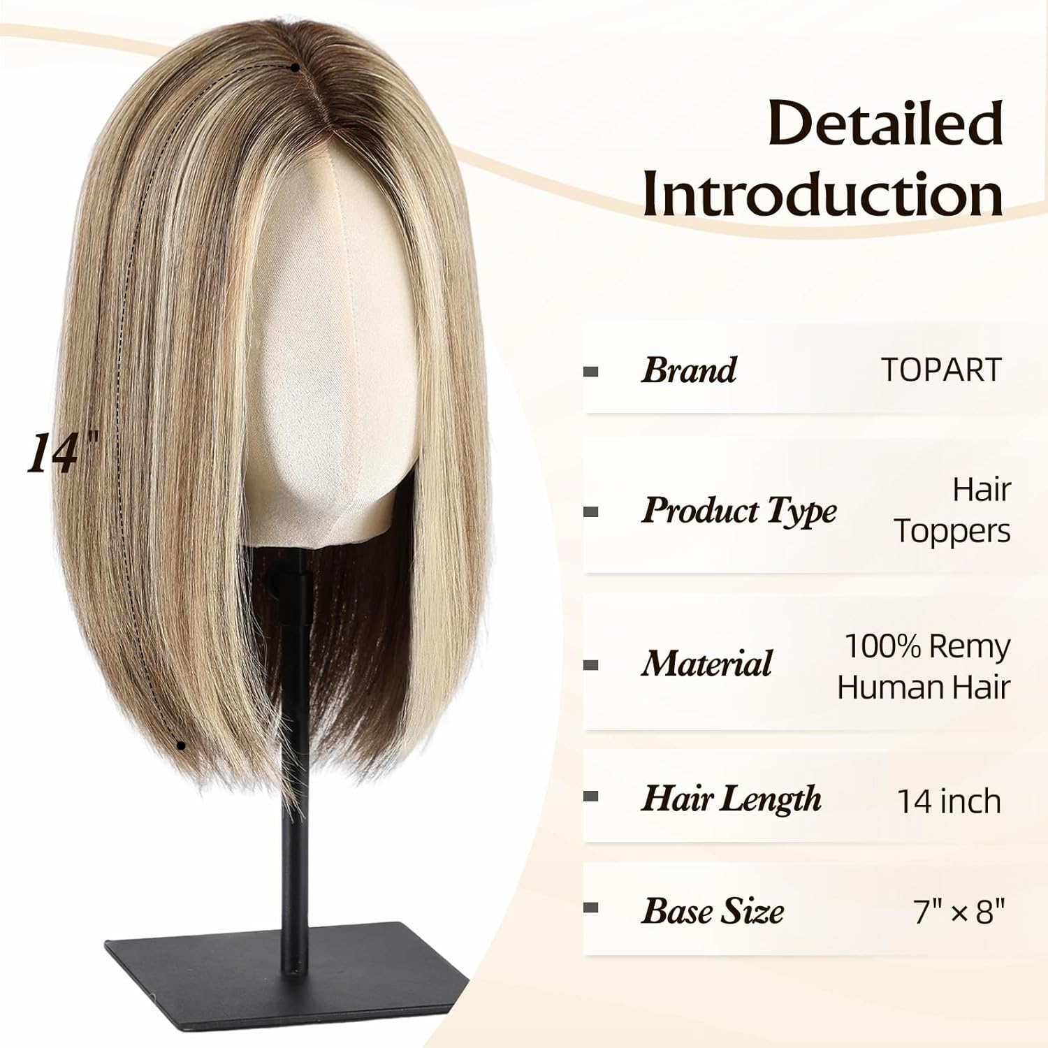 MONO TOP Hair Toppers for Women Human Hair 12 Inch 7"×8" Big Base Partial wig Cover Thinning Hair or Loss No Bangs Top Hair Pieces Natural Wiglets (Ombre Brown Mix Platinum)