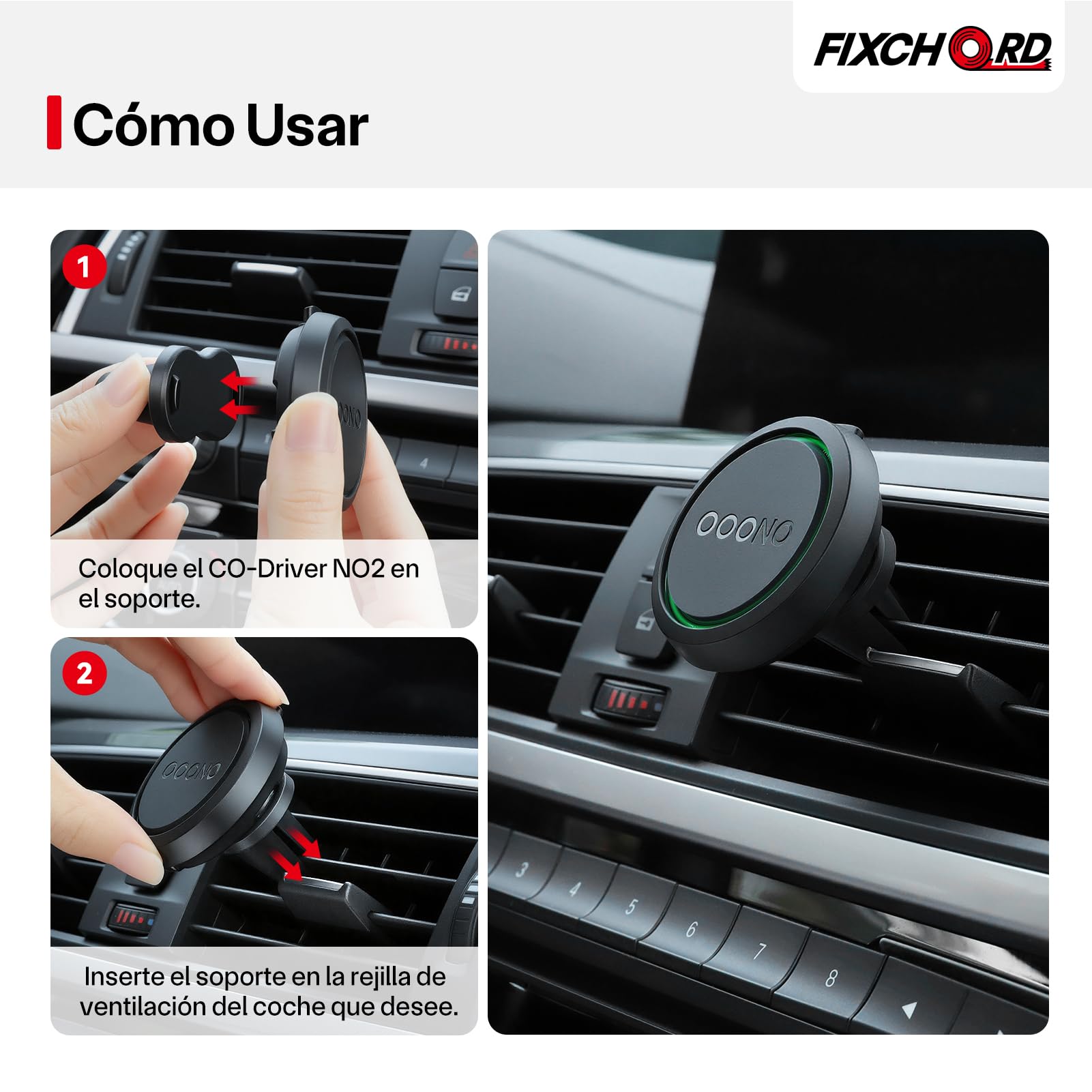 Soporte Magnético para Rejilla de Aire Acondicionado de Coche OOONO CO-Driver NO2, 1 Unidad de Soporte Magnético con Imanes Integrados Compatible con la Alarma de Radar OOONO NO2