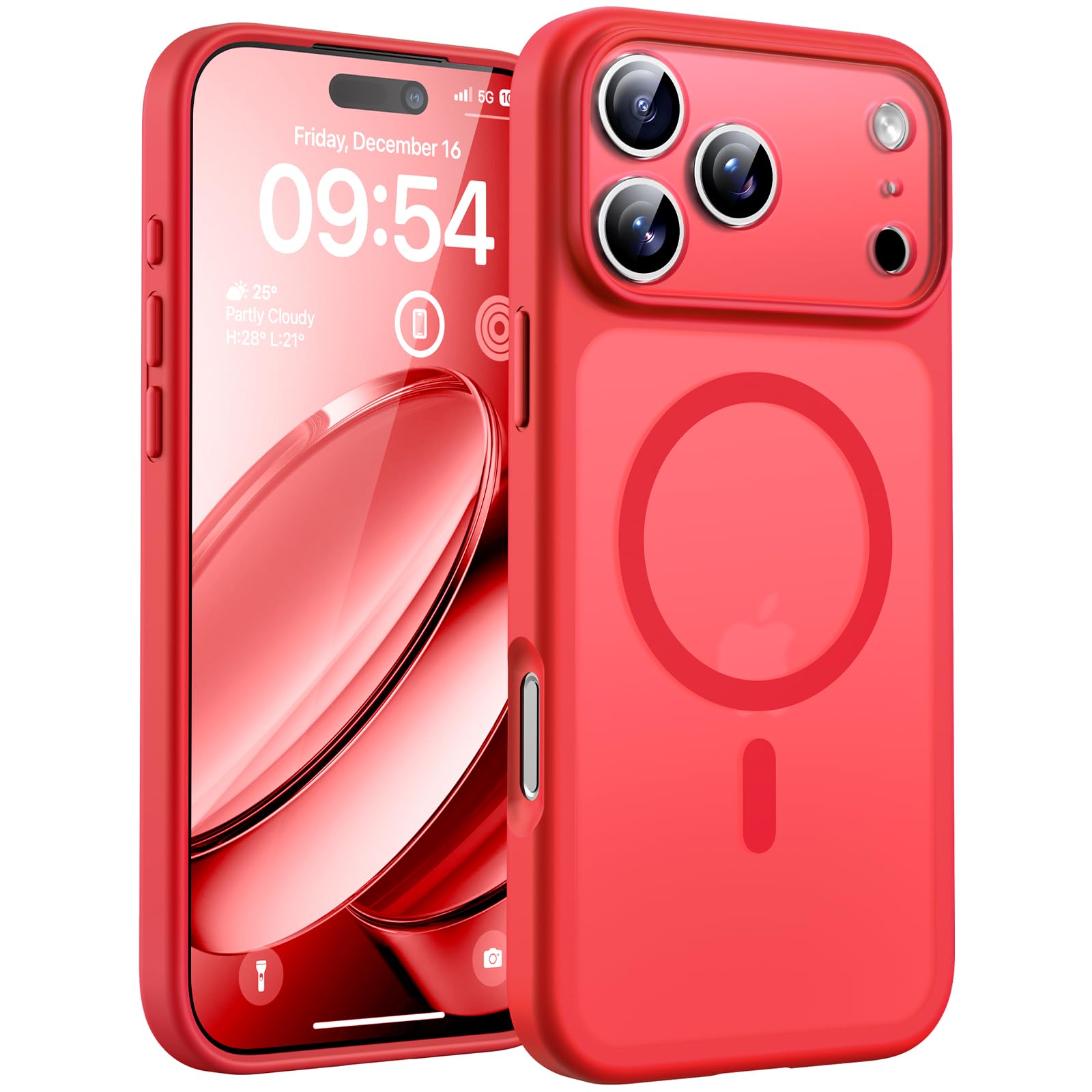 TOCOL Cover Magnetica per iPhone 17 Pro 6,3 Pollic, Compatibile con MagSafe, Anello Magnetico Incorporato, Protezione Fotocamera Integrata, Custodia Antiurto Traslucida Opaca, Rosso