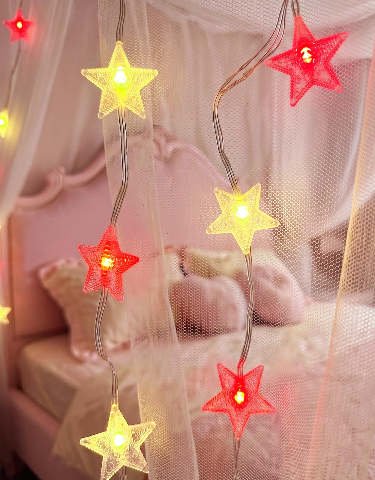 Betthimmel mit RGB-Lichterkette für Queen-Size-Bett, Doppelbett, 8 Ecken, weißer Baldachin, Bettvorhänge, Moskitonetz mit Lichtern, Fernbedienung, Timer für Kinder, Erwachsene, Innenbereich