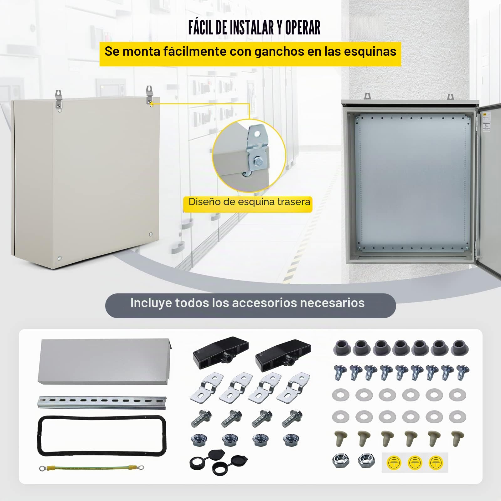 VEVOR Caja eléctrica 60 x 60 x 20 cm caja para exteriores IP66 resistente al agua y al polvo caja de conexiones con bisagras de acero al carbono laminado en frío para uso en interiores y exteriores