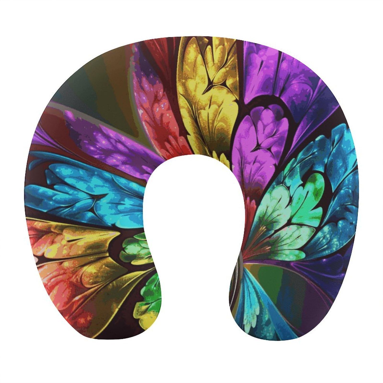 FekiLoot Rainbow Butterfly Travel Pillow,U Shaped Office Napping Pillow Support Neck and Head Comfortable Travel Neck Pillow U Shape Sleeping Essentials for Long Haul Flights