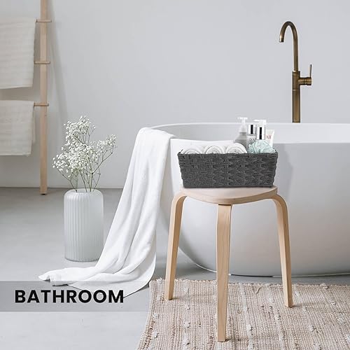 Miniatura 4 de Onlytak Cesta grande de almacenamiento de mimbre, marco de metal, juego de 2, lavable impermeable, 15 x 10.3 x 5.2 pulgadas, color gris oscuro,