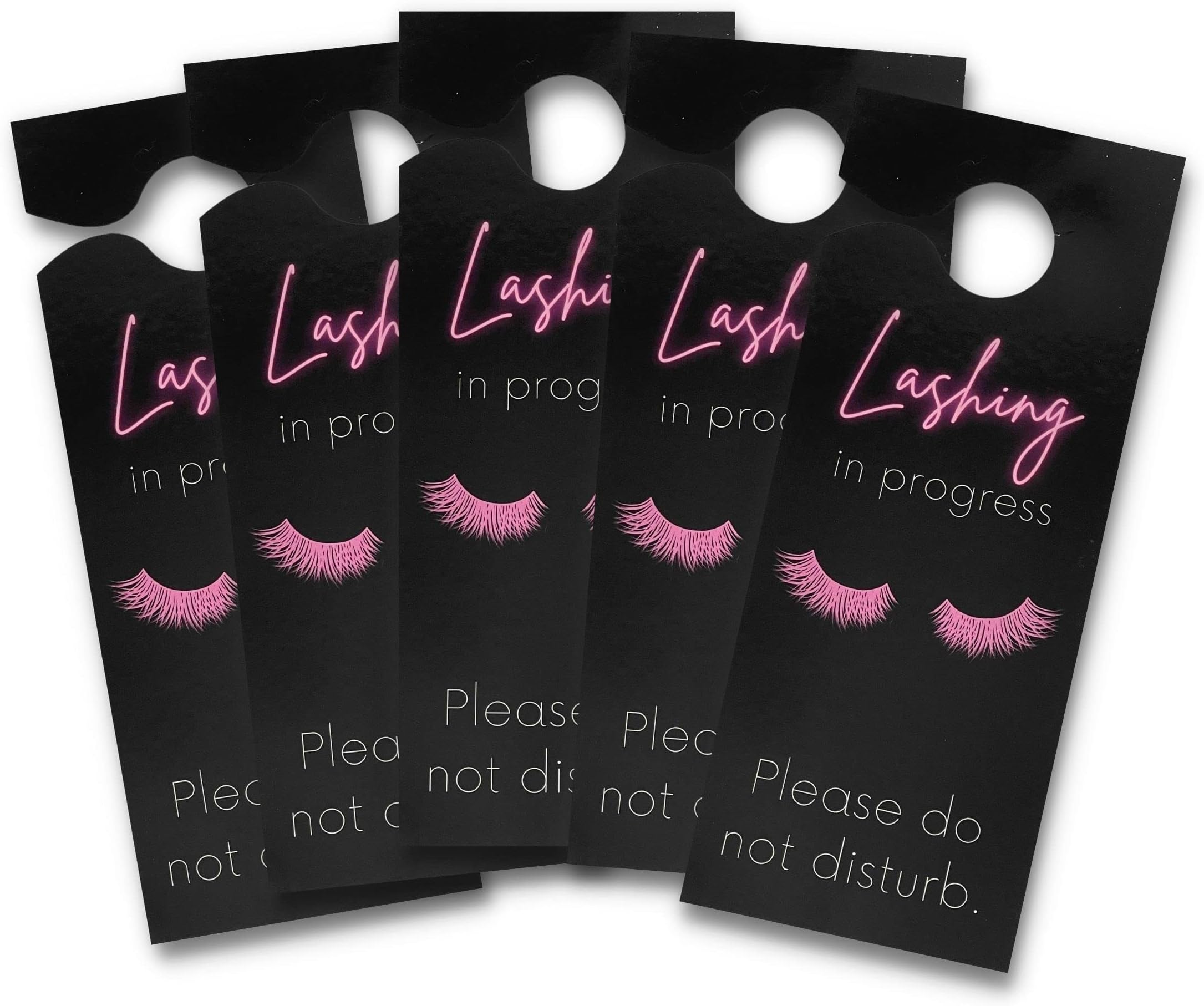 Lashing in Session Door Handle Hang Sign | 5 Pack | 3.5 x 8.5" inches Large Door Hang Tag Size | Eyelash Extension Supplies | Lash Extension Business Supplies | Black Tag Design