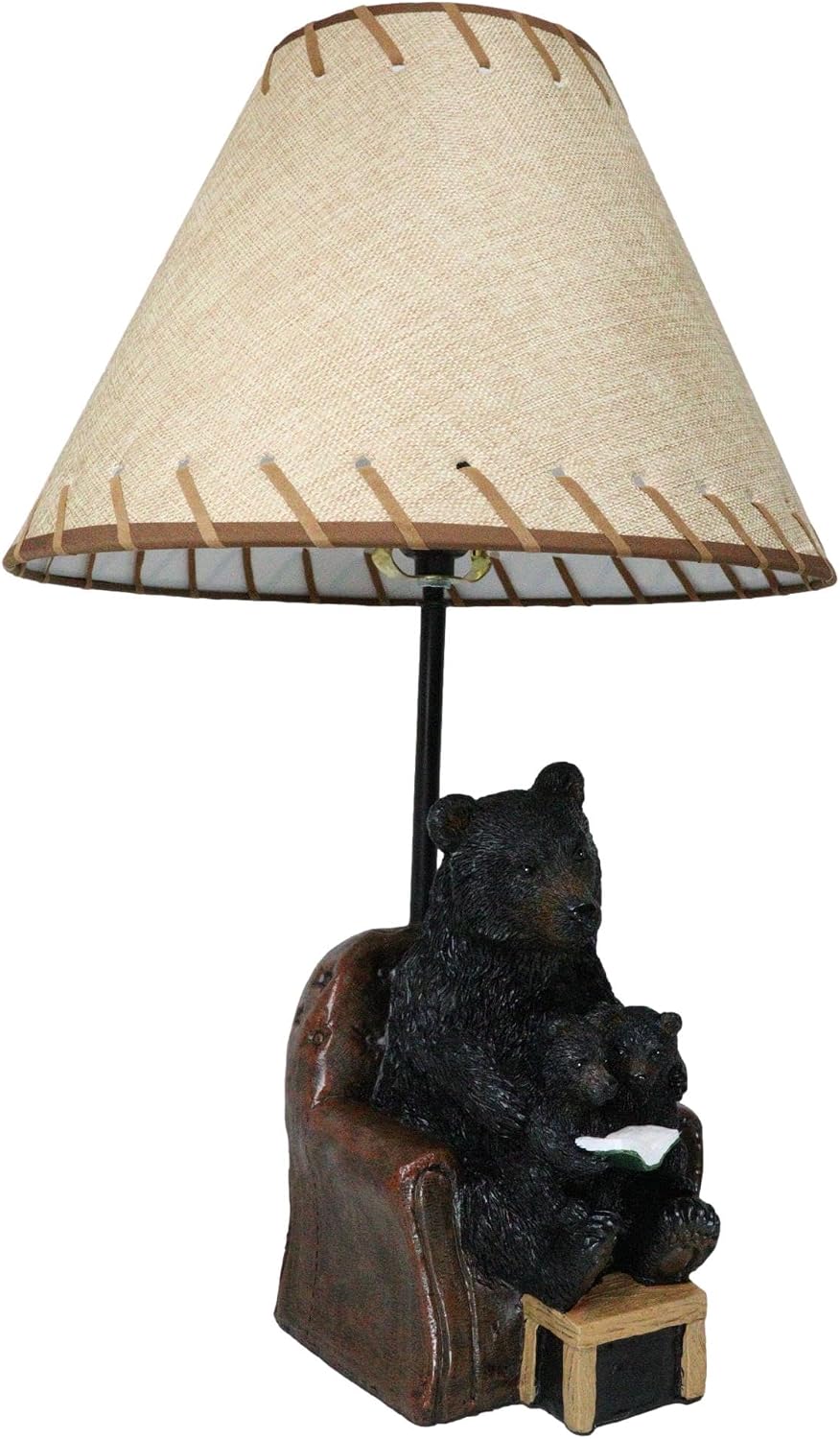 Ebros Gift Rustic Western Whimsical Forest Bedtime Story Mama Black Bear Reading to Baby Cub Bears On Cozy Couch Table Lamp with Bordered Lace Shade Cabin Lodge RV Decorative Accent Lighting