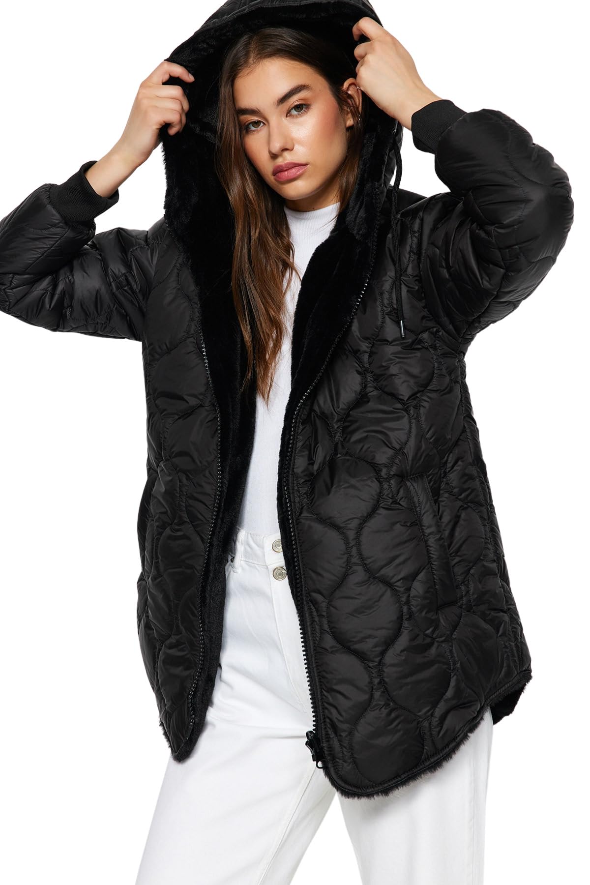 Trendyol Women's Damen Gerade Regulär Mäntel Coat, Black, XL