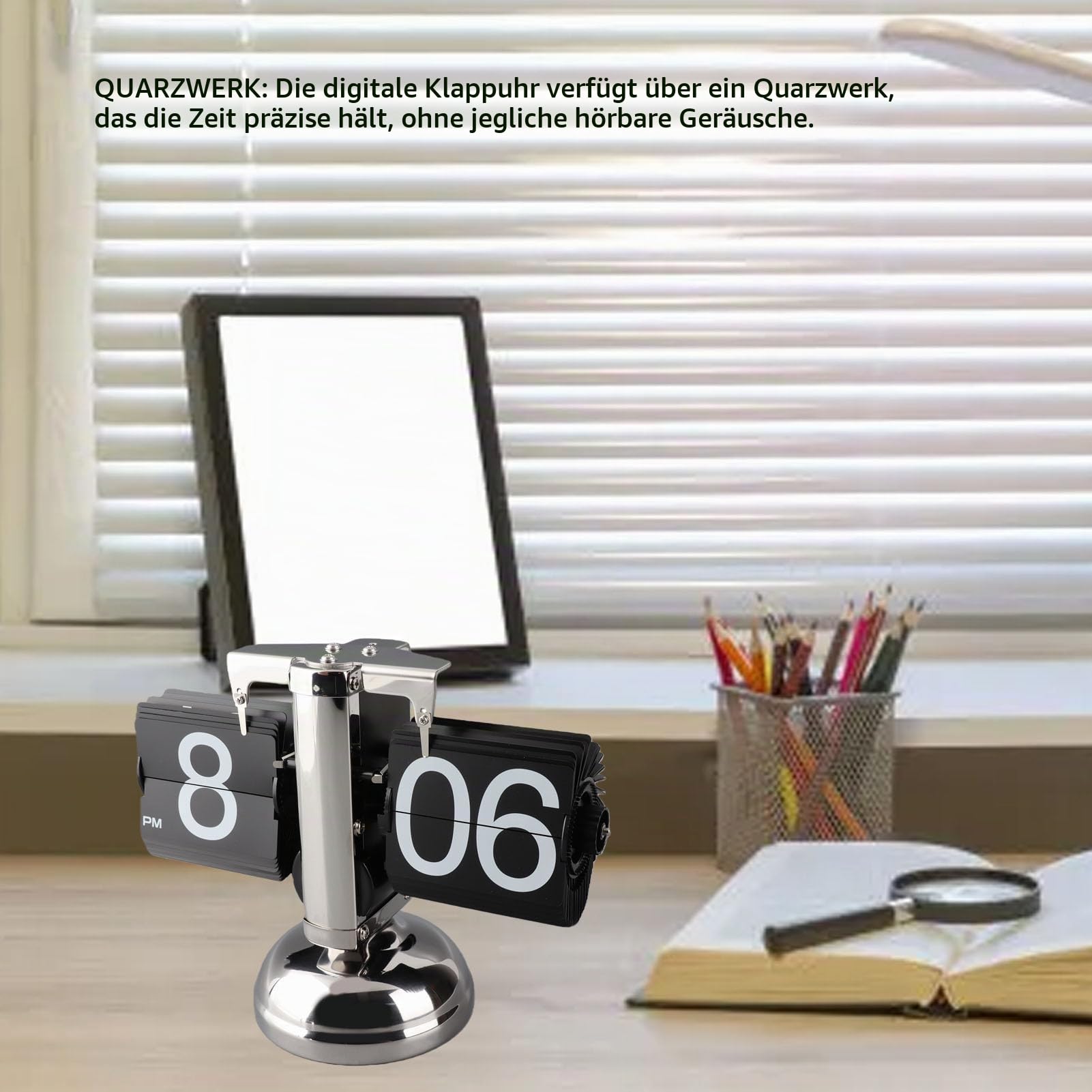 Cocoarm Digitale Flip-Down-Uhr, Retro minimalistische mechanische Auto-Flip-Uhr, Edelstahl, große Zahlen, für Zuhause
