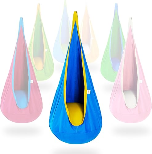 Miniatura 11 de Hamaca tipo cápsula OUTREE 100% de algodón para niños. Para uso interior y exterior, rosado y azul Rosa y azul,Azul,Azul y amarillo,Verde,Verde y