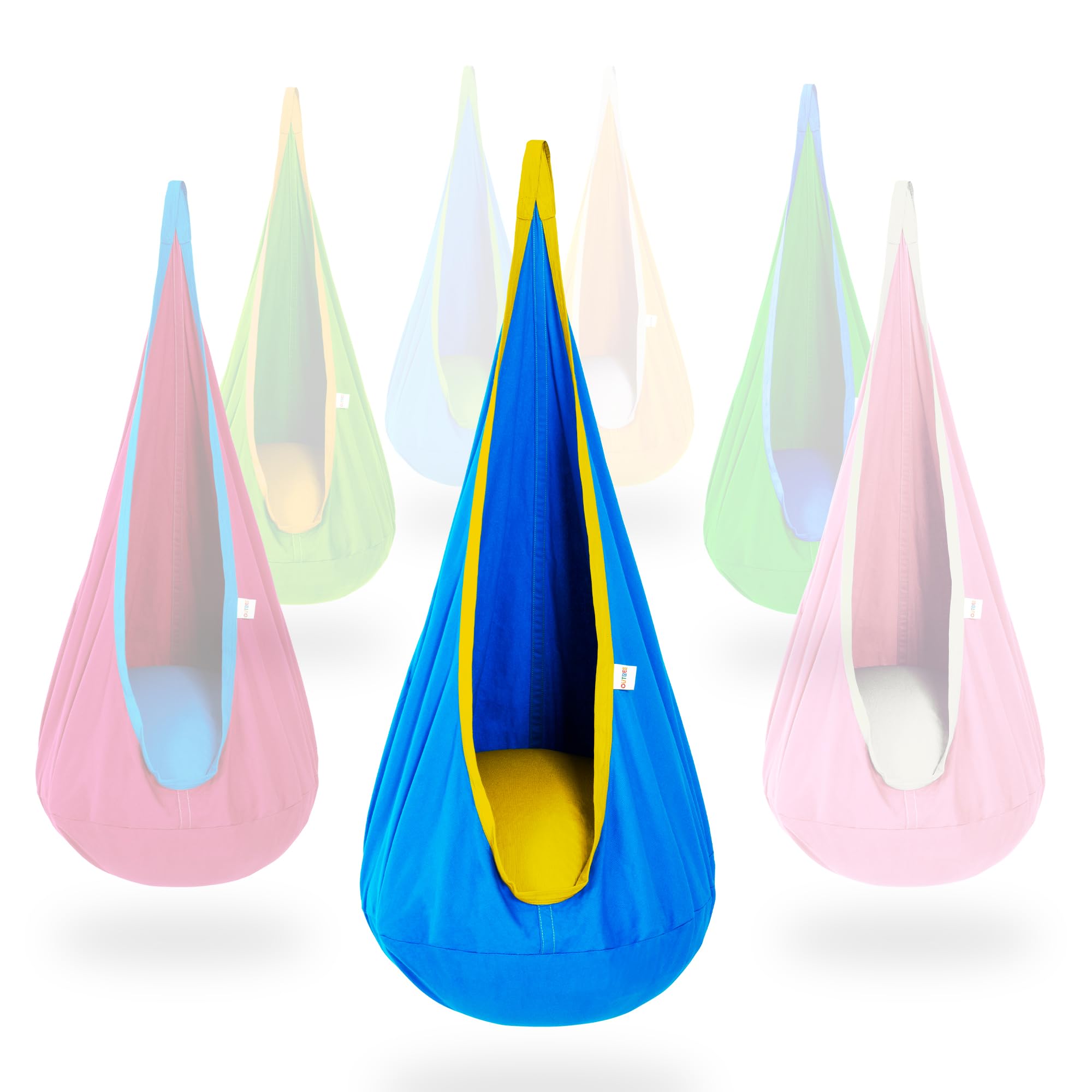 OUTREE Kids Pod Hanging Swing Seat Hammock,100% Cotton Child Swing Hammock Chair for Indoor and Outdoor use,Blue and Yellow
