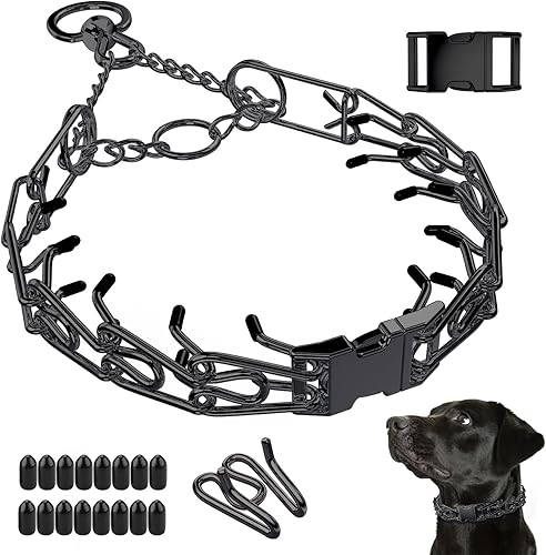 Collar de perro sin tirones, collar de metal para perro con clip de seguridad (negro, S (cuello 14 a 16 pulgadas, peso alrededor de 35 libras)