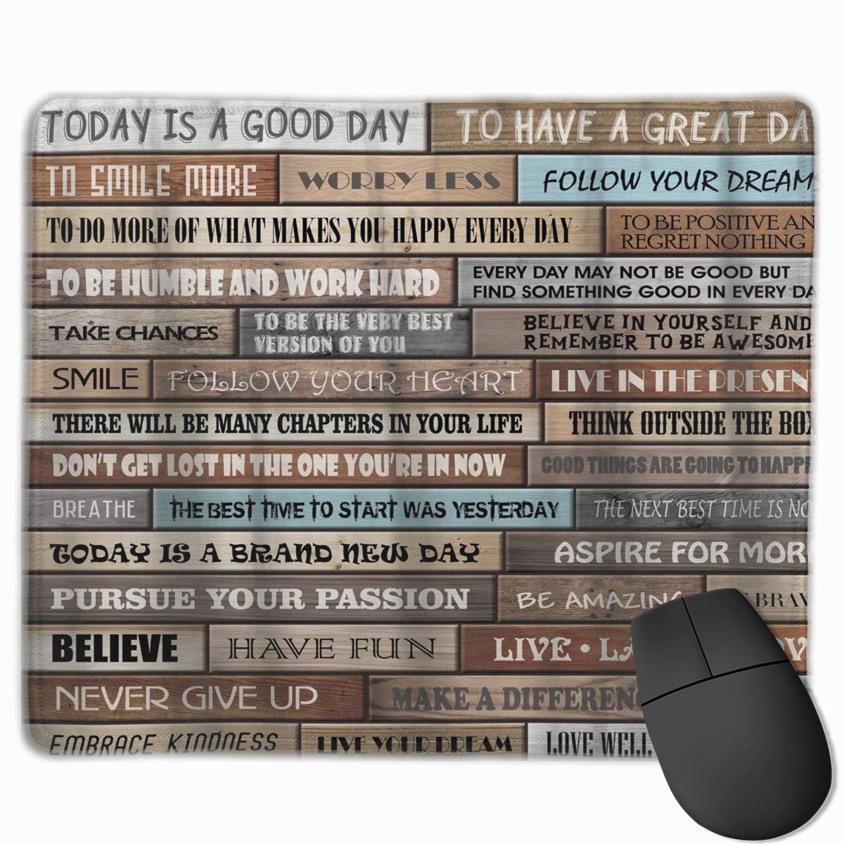 Mouse Pad with Inspirational Motivational Happiness Quotes Courage Be Awesome Poster Rustic Cabin for Computer Office Gaming