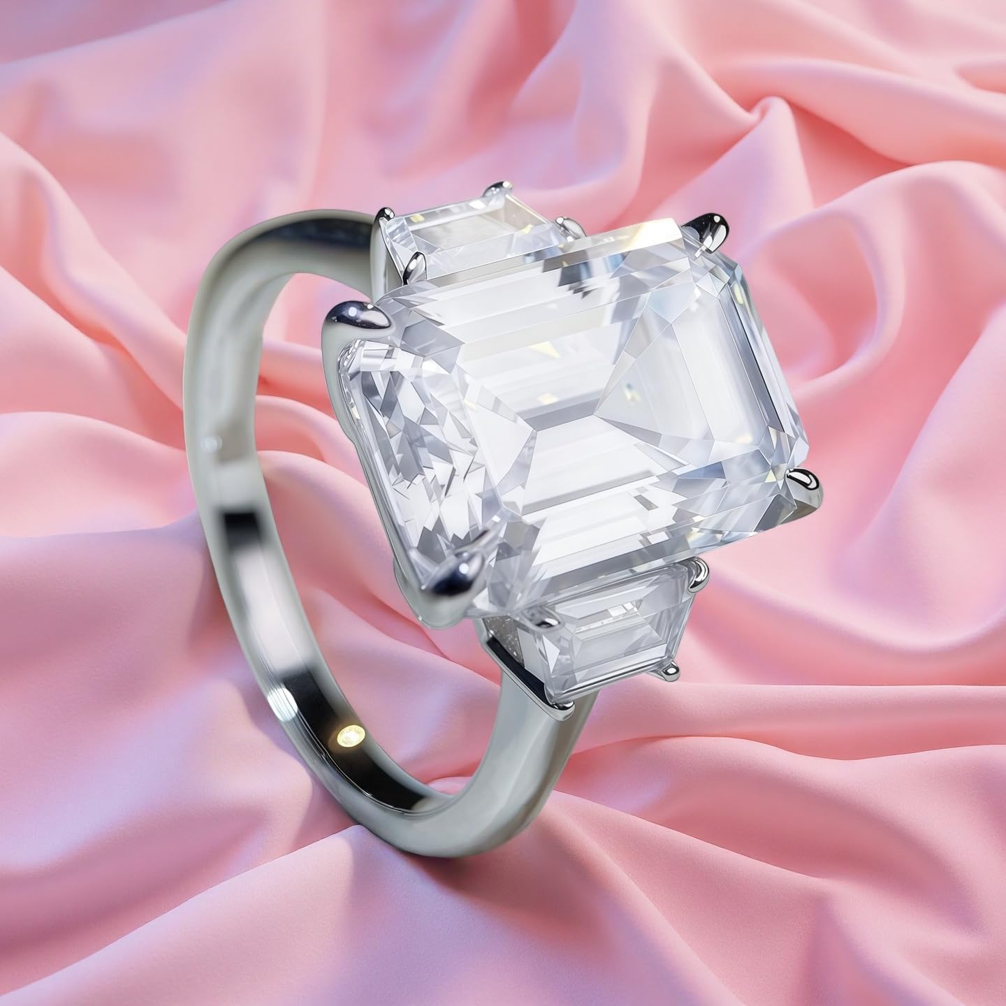 10CT Emerald Cut Moissanite Hypoallergenic Engagement Wedding Eternity Ring for Women Man Promise Anniversary Birthday Band Jewelry Gift 18K Golden Plated 925 Sterling Silver