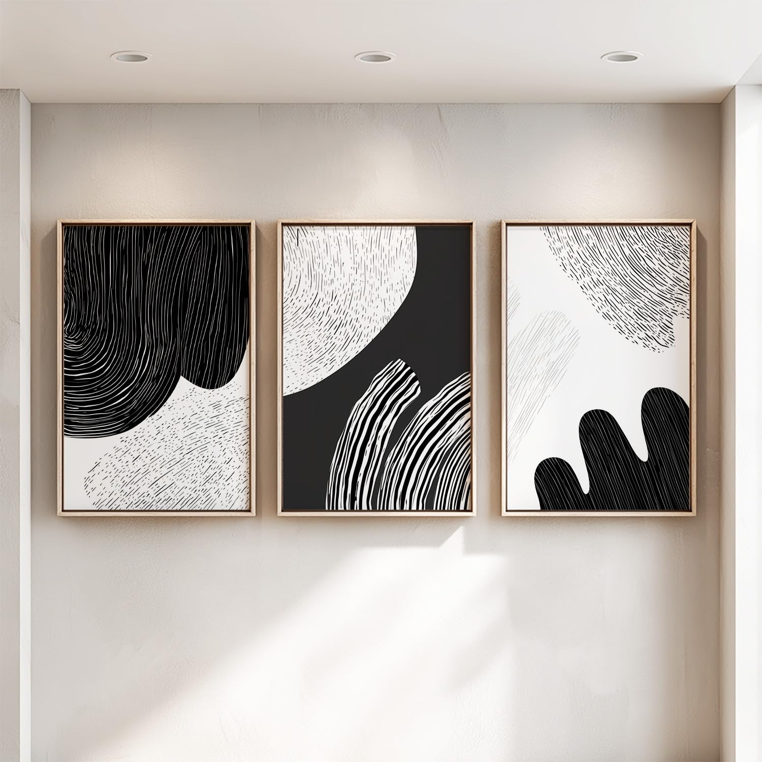 Abstrakcyjne, minimalistyczne obrazy 3-częściowe, 42 x 59,4 cm, dekoracja ścienna z czarno-białymi liniami, ręcznie rysowane, wytrzymałe, na parapetówkę, urodziny, rocznicę, wspaniała niespodzianka