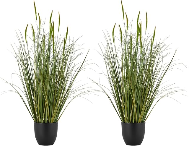 VEVOR Artificial Grass Plant, 2 Pack 35 inch Cattail Grass in Pot, Premium PVC Faux Fake Greenery Shrubs Plant for Indoor Outdoor House Home Garden Office Room Décor, Housewarming, Green