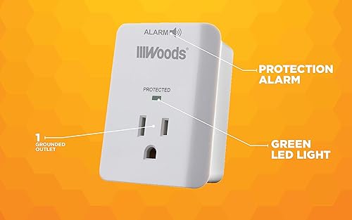 Miniatura 6 de Woods 41008 Protector de sobretensiones con toma de corriente LED de 3 clavijas, luz indicadora y alarma 1080J blanco
