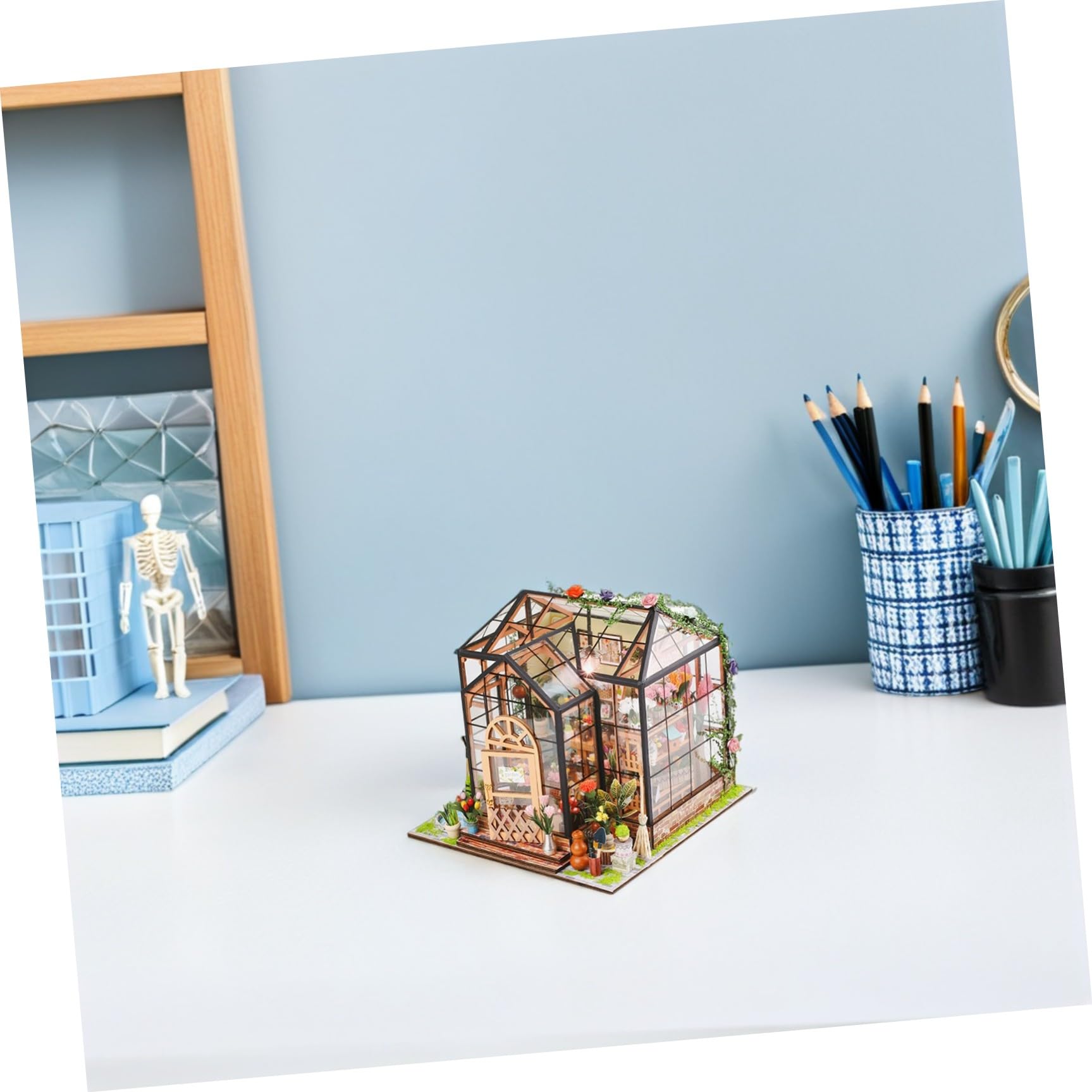 Kit de Casa de Flores en Miniatura 3D DIY Modelo de Construcción de Casa de Muñecas Madera y Acrílico Accesorios Varios Decoración Festiva y Exposición para Niñas y Familia