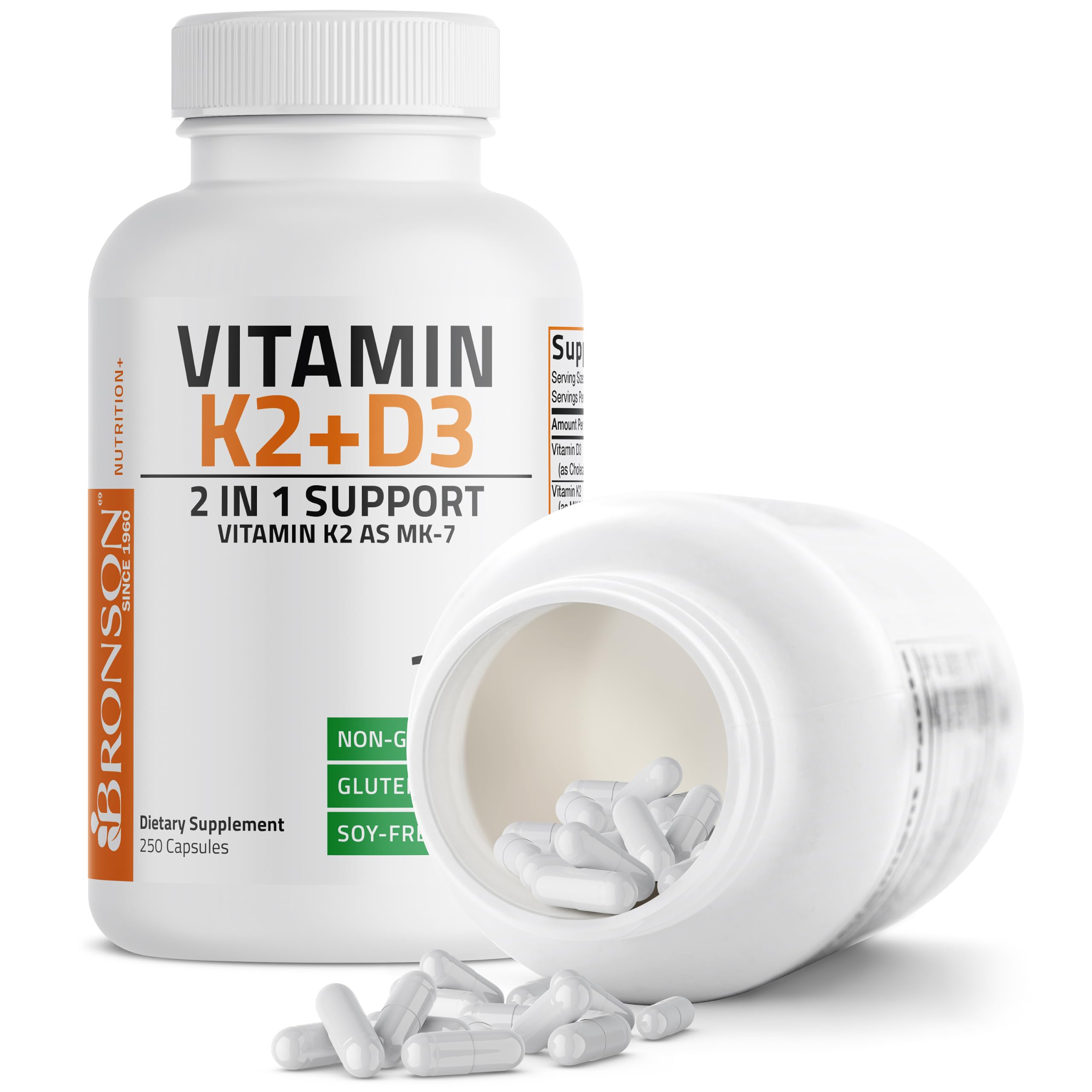 Bronson Vitamin K2 D3 (MK7) Supplement 2-in1 D3 & K2 Complex, 250 Capsules — Amazon image 6