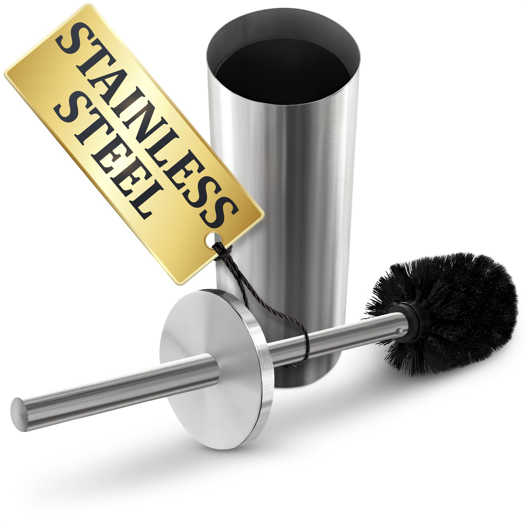 Stylish Stainless Steel Toilet Brush and Holder Set - Silver Toilet Bowl Brush and Holder with Splash Cover, Sturdy Bristles, Corrosion & Scratch Resistant - Elegant Design, Effective Deep Cleaning
