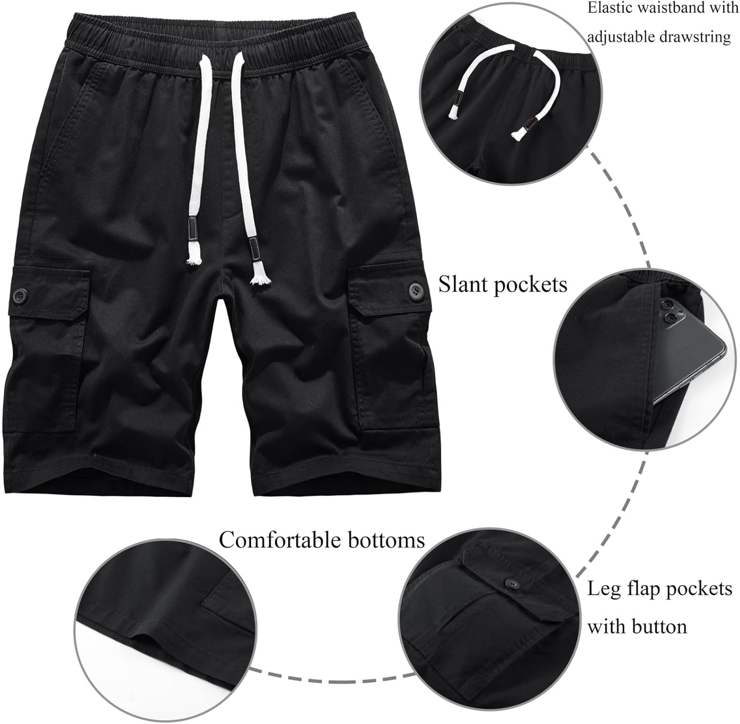 VtuAOL Men's Casual Elastic Waist Cargo Shorts Multi-Pockets Shorts with Drawstring - Image 2