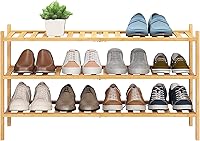 Vista 17 de BMOSU Zapatero extendido de bambú de 2 niveles de alta calidad, apilable, organizador de almacenamiento para pasillo, armario, sala de estar, Bambú