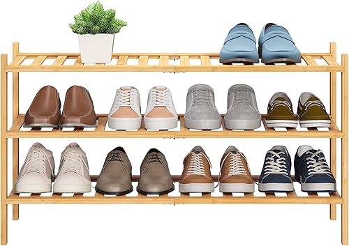 Miniatura 18 de BMOSU Zapatero Pequeño de Bambú de 2 Niveles Premium Estante de Zapatos Apilable Organizador de Almacenamiento para Pasillo Armario Sala de Estar