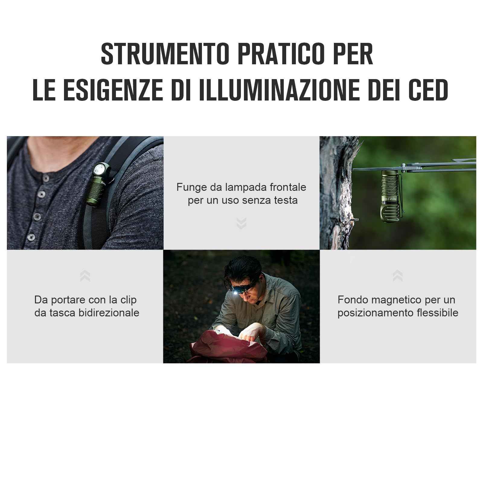 OLIGHT Perun 2 mini Lampada Frontale LED 1100 Lumen Torcia Elettrica Ricaricabile 5 Livelli di luminosità, Regolabile a 180° per Corsa, Jogging, Campeggio, le segnalazioni di emergenza(Verde Oliva NW)